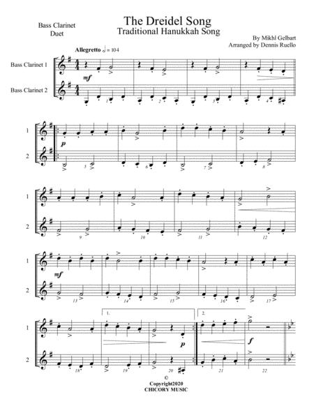 Free Sheet Music The Dreidel Song Bass Clarinet Duet Intermediate