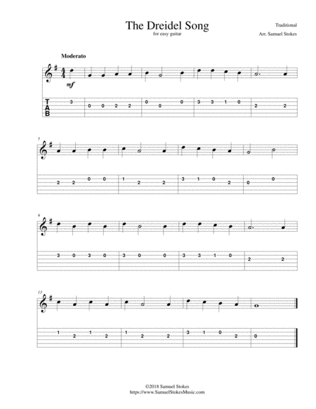 Free Sheet Music The Dreidel Song I Have A Little Dreidel For Easy Guitar With Tab