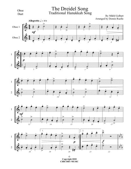 The Dreidel Song Oboe Duet Intermediate Sheet Music