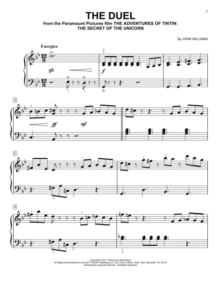 Free Sheet Music The Duel From The Adventures Of Tintin