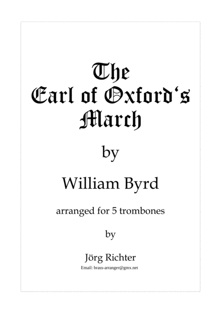 Free Sheet Music The Earl Of Oxfords March For Trombone Quintet