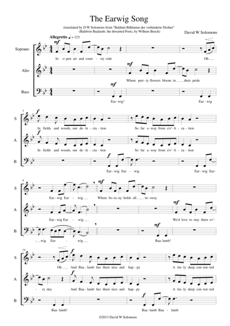 Free Sheet Music The Earwig Song