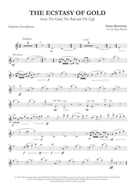 Free Sheet Music The Ecstasy Of Gold For Saxophone Quartet