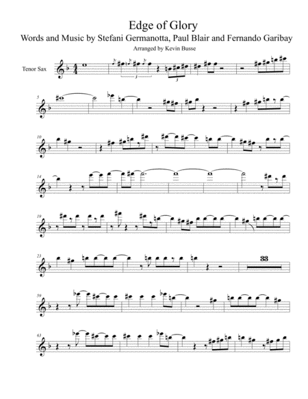 The Edge Of Glory Tenor Sax Sax Solo Sheet Music