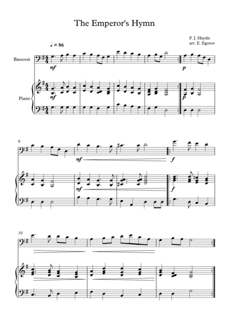 The Emperors Hymn Franz Joseph Haydn For Bassoon Piano Sheet Music