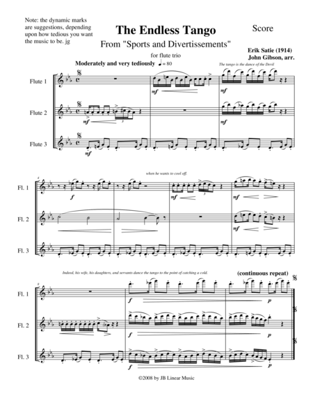 The Endless Tango By Erik Satie Set For Flute Trio Sheet Music