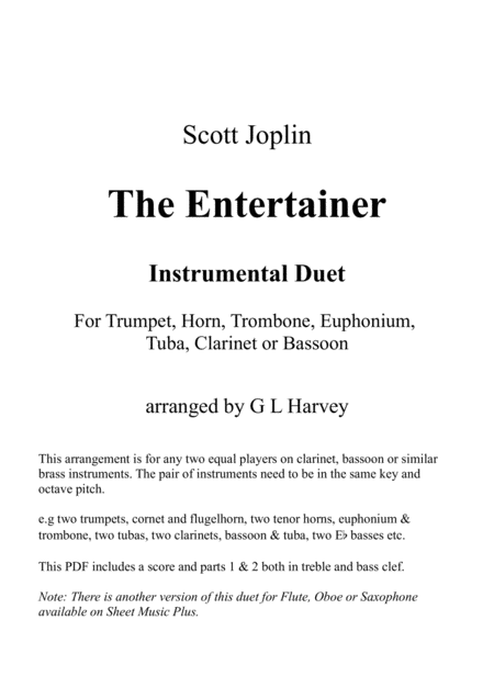 The Entertainer Brass Clarinet Or Bassoon Duet Sheet Music