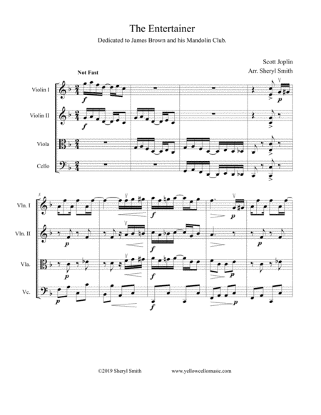 Free Sheet Music The Entertainer By Scott Joplin Arranged For String Quartet