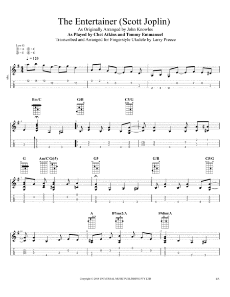 Free Sheet Music The Entertainer For Fingerstyle Ukulele