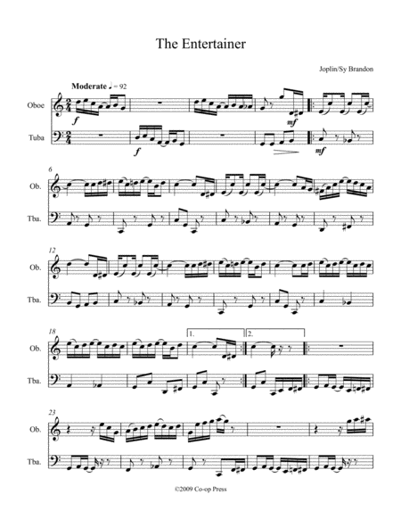 Free Sheet Music The Entertainer For Oboe And Tuba