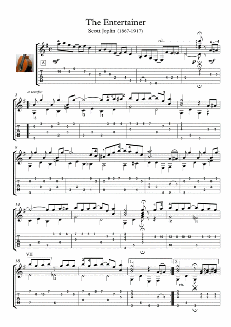 Free Sheet Music The Entertainer Guitar Solo