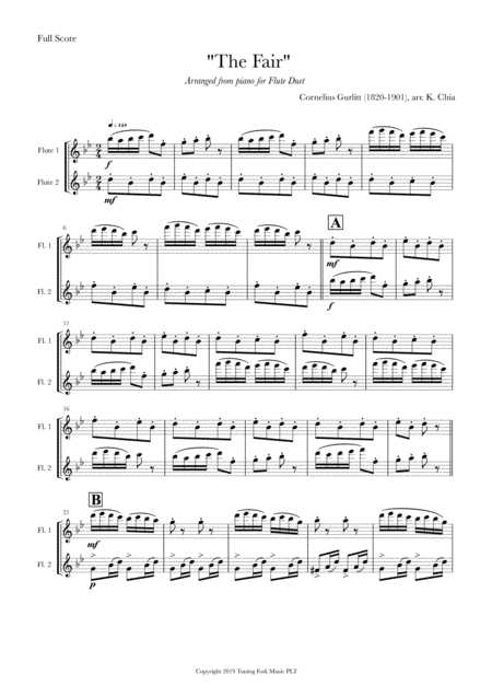 The Fair By Cornelius Gurlitt Arranged For Flute Duet Sheet Music