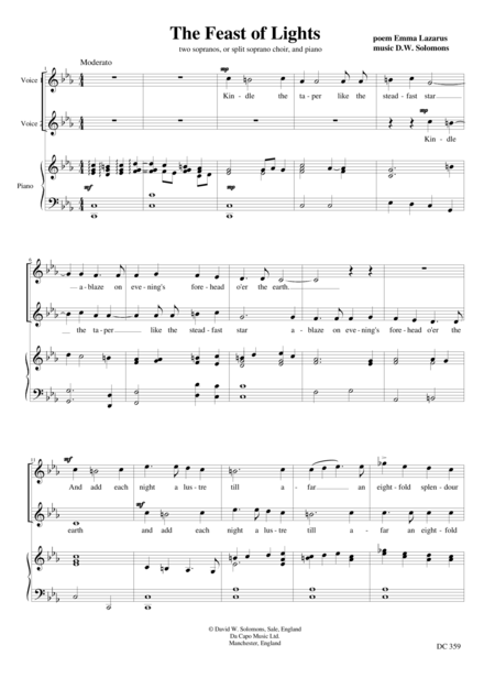 The Feast Of Lights A Channukah Song For Female Choir And Piano Sheet Music