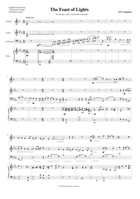 The Feast Of Lights For Violin Clarinet Cello And Piano Sheet Music