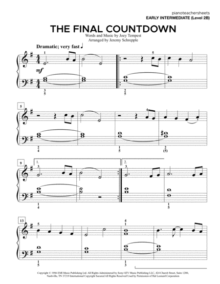 Free Sheet Music The Final Countdown 2b