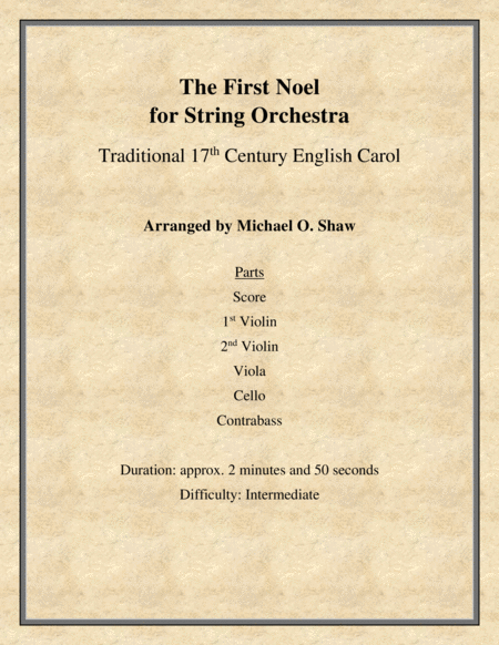 Free Sheet Music The First Noel A 17th Century English Carol For String Orchestra