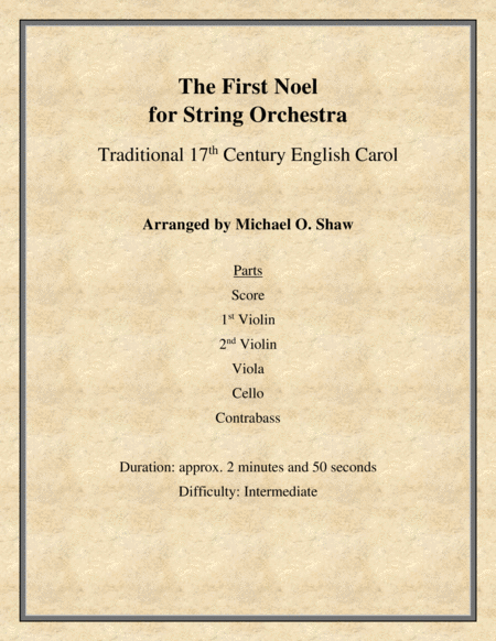 The First Noel A 17th Century English Carol For String Orchestra Sheet Music