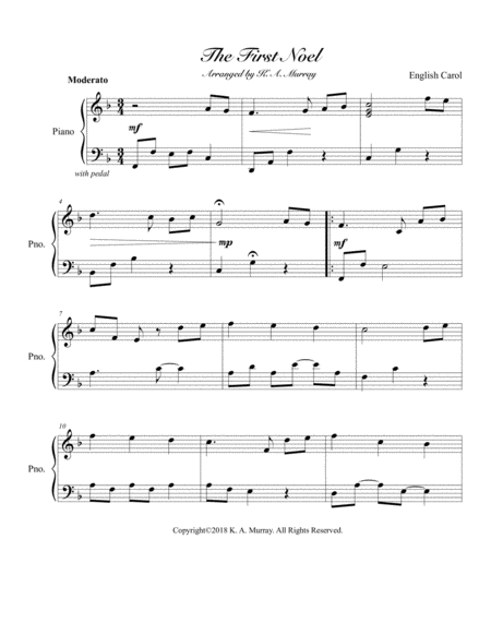 The First Noel Easy Piano Sheet Music