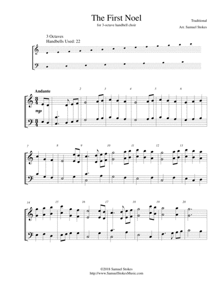 The First Noel For 3 Octave Handbell Choir Sheet Music