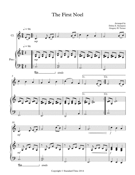 Free Sheet Music The First Noel For Clarinet Solo Optional Soprano Sax With Piano Accompaniment