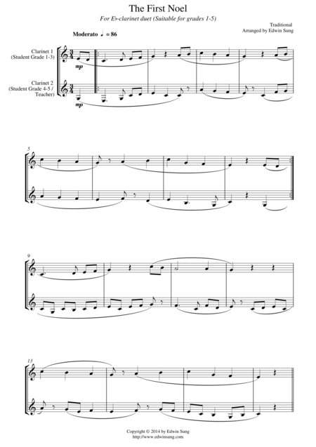 The First Noel For Eb Clarinet Duet Suitable For Grades 1 5 Sheet Music