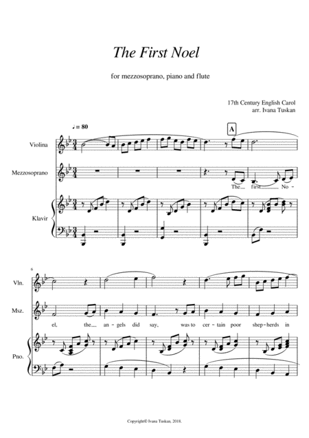 The First Noel For Mezzosopran Violin And Piano Sheet Music