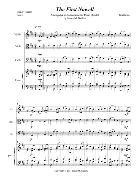 The First Noel For Piano Quartet Sheet Music