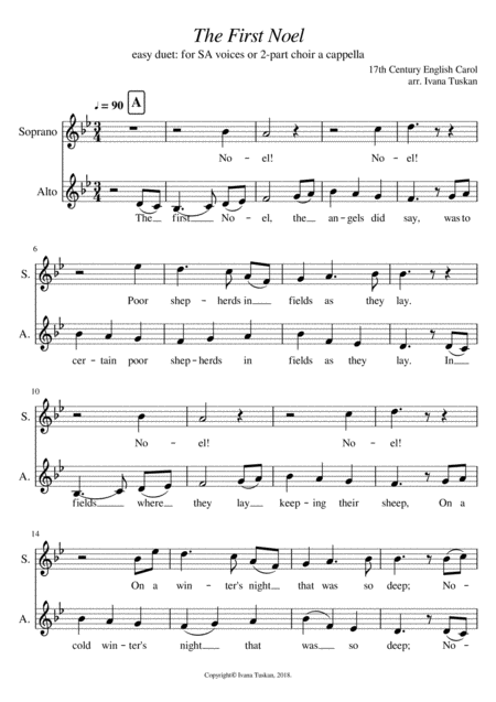 Free Sheet Music The First Noel For Sa Duet Or 2 Part Choir A Cappella