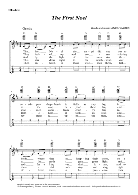 Free Sheet Music The First Noel For Ukulele With Tab