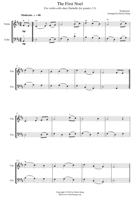 The First Noel For Violin Cello Duet Suitable For Grades 1 5 Sheet Music