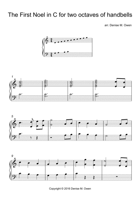 Free Sheet Music The First Noel In C For Two Octaves Of Handbells