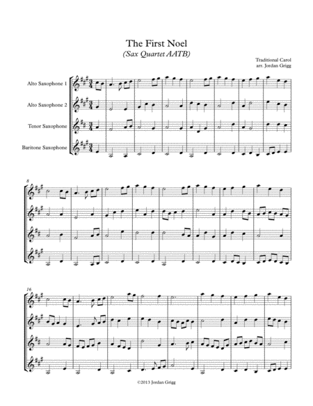 Free Sheet Music The First Noel Sax Quartet Aatb