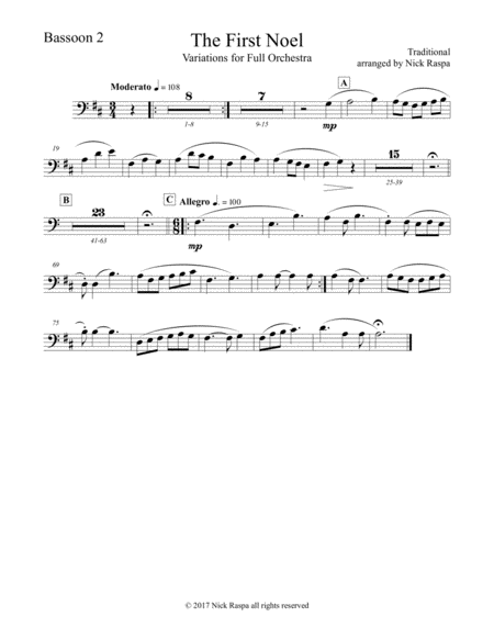 Free Sheet Music The First Noel Variations For Full Orchestra Bassoon 2 Part