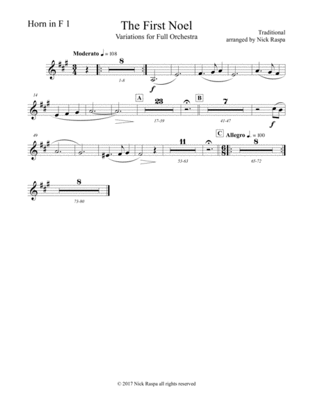 The First Noel Variations For Full Orchestra Horn In F 1 Part Sheet Music