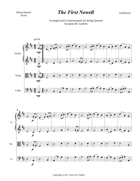 The First Nowell For String Quartet Sheet Music