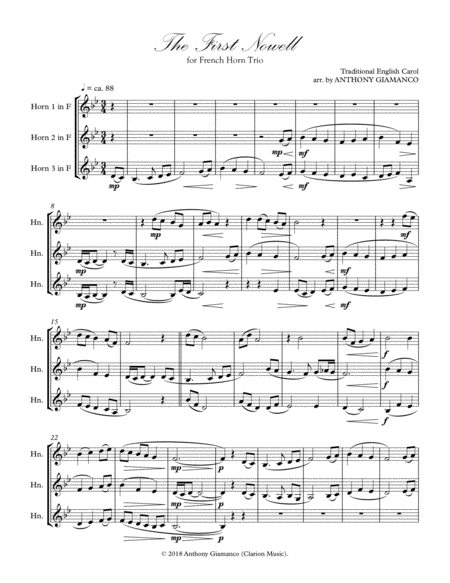 The First Nowell French Horn Trio 2018 Holiday Contest Entry Sheet Music