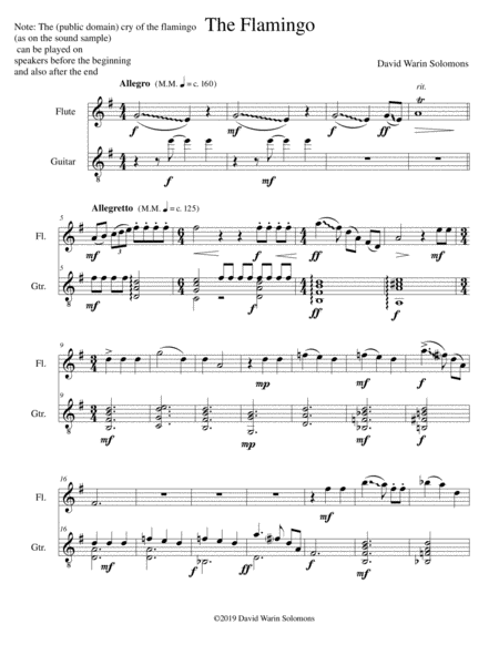 Free Sheet Music The Flamingo Flute And Guitar And Optional Sample