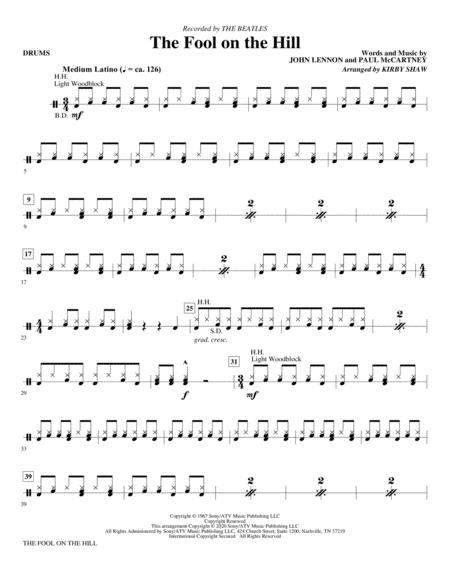 The Fool On The Hill Arr Kirby Shaw Drums Sheet Music