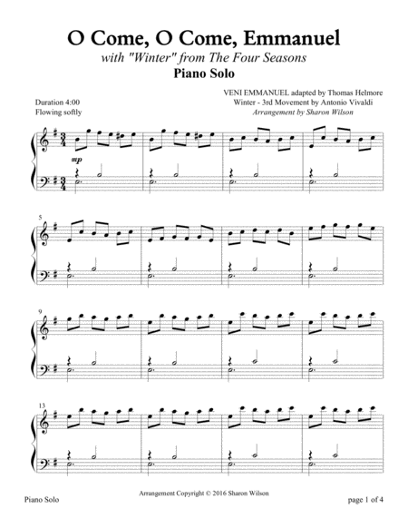 Free Sheet Music The Four Seasons Hymn Medleys O Come O Come Emmanuel