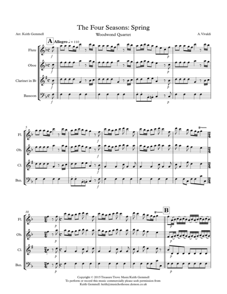 The Four Seasons Spring Wind Quartet Sheet Music