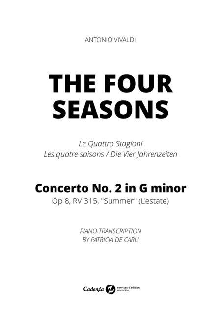 Free Sheet Music The Four Seasons Summer Piano Transcription Advanced Piano