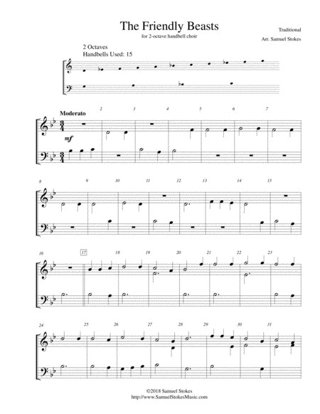 The Friendly Beasts For 2 Octave Handbell Choir Sheet Music