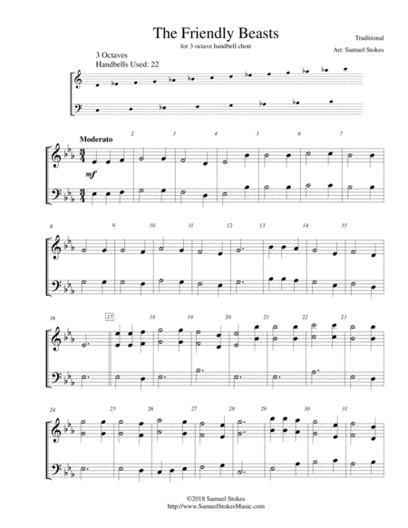 The Friendly Beasts For 3 Octave Handbell Choir Sheet Music