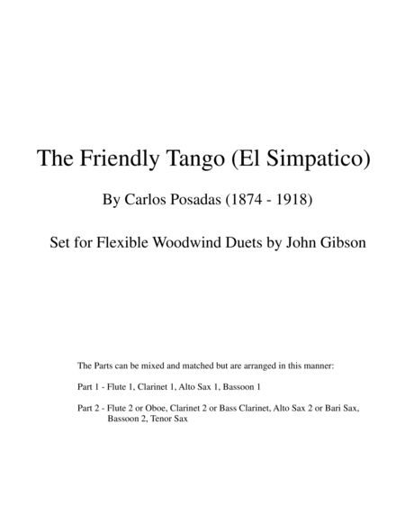 The Friendly Tango By Carlos Posadas Set For Flexible Woodwind Duets Sheet Music