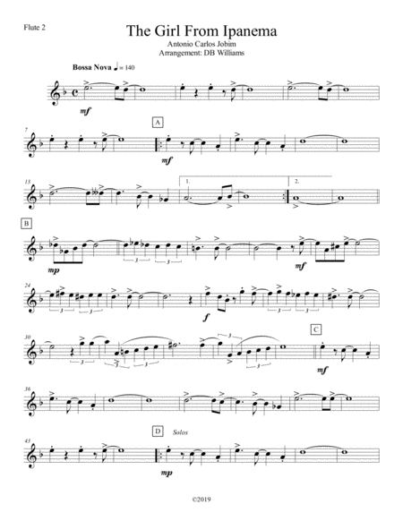 Free Sheet Music The Girl From Ipanema Flute 2