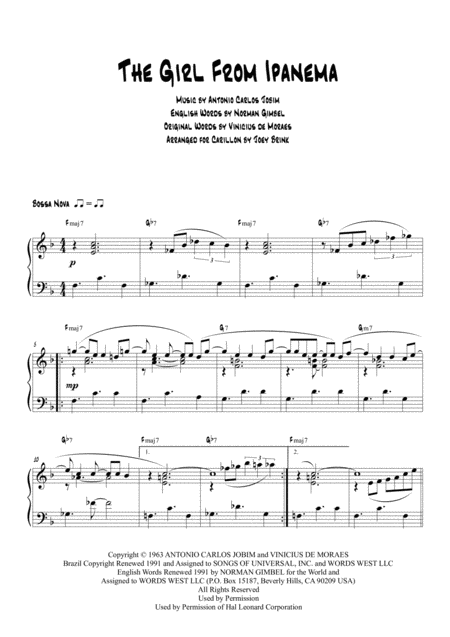 The Girl From Ipanema For Carillon Sheet Music