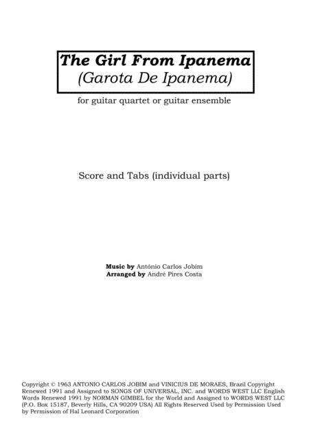 The Girl From Ipanema Garota De Ipanema For Guitar Quartet With Tabs Sheet Music