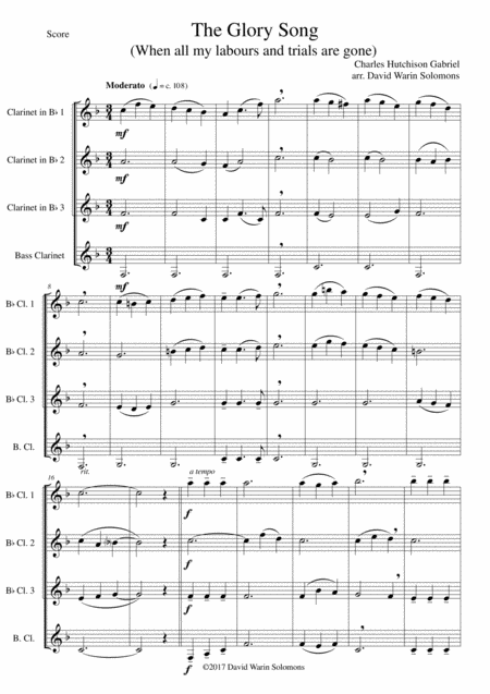 Free Sheet Music The Glory Song For Clarinet Quartet
