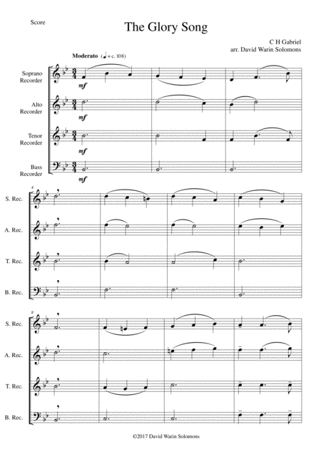 The Glory Song For Recorder Quartet Sheet Music