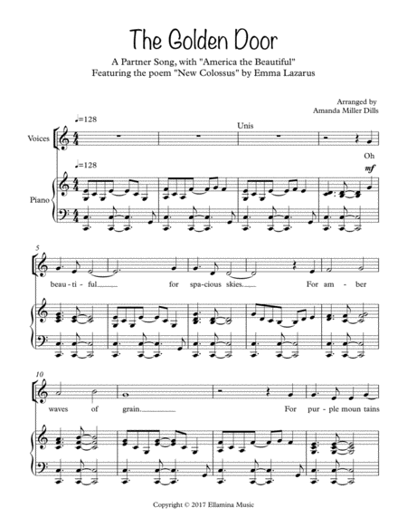 Free Sheet Music The Golden Door Partner Song America The Beautiful The Statue Of Liberty Poem